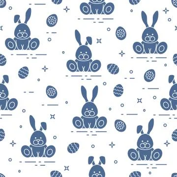 Pattern with Easter rabbits, decorated eggs. Stock Illustration