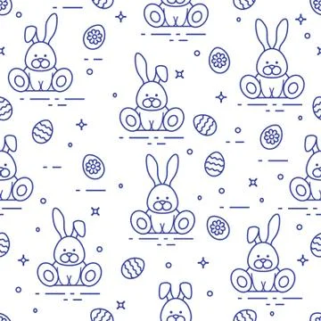 Pattern with Easter rabbits, decorated eggs. 스톡 일러스트