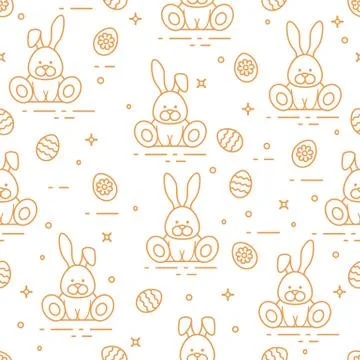 Pattern with Easter rabbits, decorated eggs. Stock Illustration