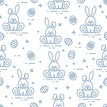 Pattern with Easter rabbits, decorated eggs. Illustrazione stock