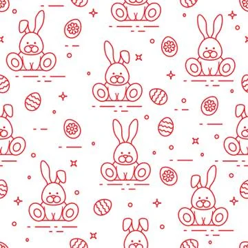 Pattern with Easter rabbits, decorated eggs. Illustrazione stock