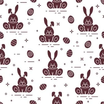 Pattern with Easter rabbits, decorated eggs. Illustrazione stock