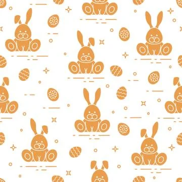 Pattern with Easter rabbits, decorated eggs. Illustrazione stock
