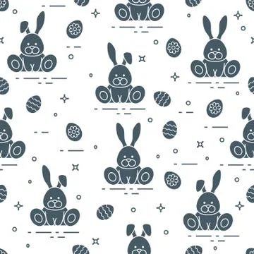 Pattern with Easter rabbits, decorated eggs. 库存插图
