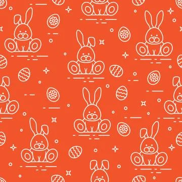 Pattern with Easter rabbits, decorated eggs. Stockillustratie