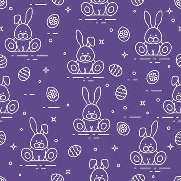Pattern with Easter rabbits, decorated eggs. Illustrazione stock