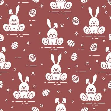 Pattern with Easter rabbits, decorated eggs. Stockillustratie