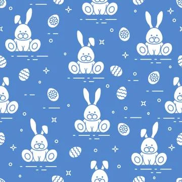 Pattern with Easter rabbits, decorated eggs. Illustrazione stock