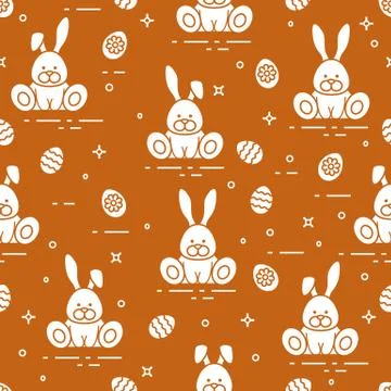 Pattern with Easter rabbits, decorated eggs. Illustrazione stock