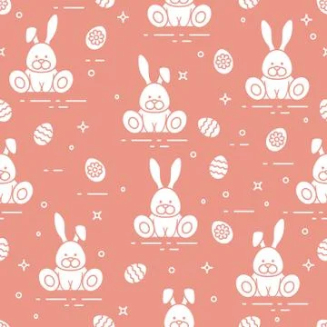 Pattern with Easter rabbits, decorated eggs. Illustrazione stock