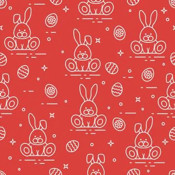 Pattern with Easter rabbits, decorated eggs. Illustrazione stock