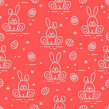 Pattern with Easter rabbits, decorated eggs. Stockillustratie