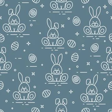 Pattern with Easter rabbits, decorated eggs. Illustrazione stock