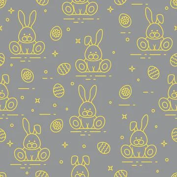 Pattern with Easter rabbits, decorated eggs. Stock Illustration