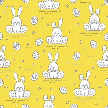 Pattern with Easter rabbits, decorated eggs. Stock Illustration