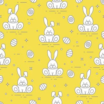 Pattern with Easter rabbits, decorated eggs. Stockillustratie