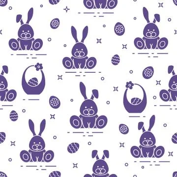 Pattern with Easter rabbits, eggs, baskets. Illustrazione stock