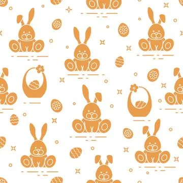 Pattern with Easter rabbits, eggs, baskets. Illustrazione stock