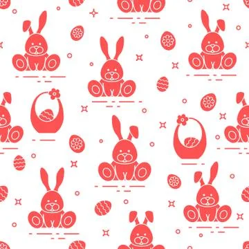 Pattern with Easter rabbits, eggs, baskets. Stockillustratie