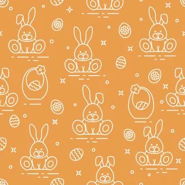 Pattern with Easter rabbits, eggs, baskets. Illustrazione stock