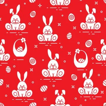Pattern with Easter rabbits, eggs, baskets. Illustrazione stock