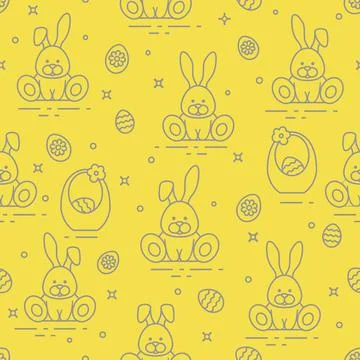 Pattern with Easter rabbits, eggs, baskets. Illustrazione stock