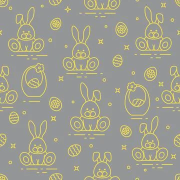 Pattern with Easter rabbits, eggs, baskets. Illustrazione stock