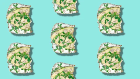 Pattern, eating toast with cream cheese, pear slice, pea sprouts Stock Footage 129372199