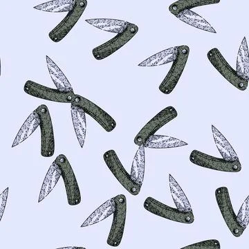 Pattern edc pocket knife sketch hand drawn Stock Illustration