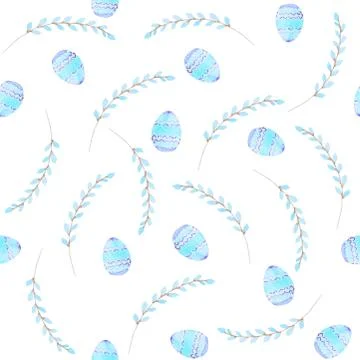 Pattern with egg and leaves, easter holiday Stock Illustration