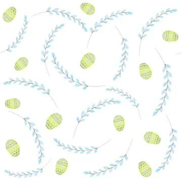 Pattern with egg and leaves, easter holiday Stock Illustration