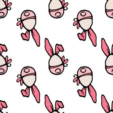 A pattern of an egg with pink rabbit ears. seamless pattern of an egg icon with Stock Illustration