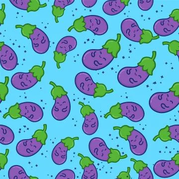 Pattern eggplant Seamless, cute eggplant background, for banner wall wallpape Stock Illustration