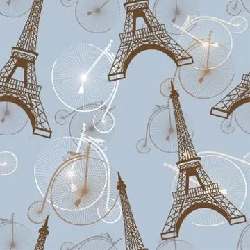 Pattern with the Eiffel Tower and bicycles Stock Illustration