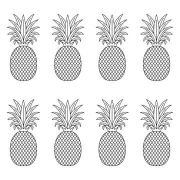 Pattern of eight identical pineapple fruits in a black and white line style.. イラスト素材