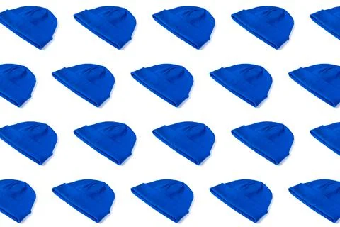 Pattern of electric blue beanie hat made from natural eco-fabric in ribbed. Stock Photos
