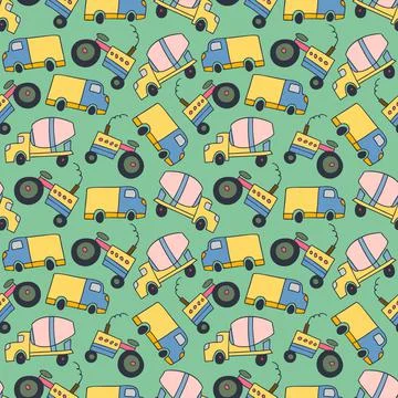 Pattern element cargo vehicle. Seamless pattern vector of construction vehicl 스톡 일러스트