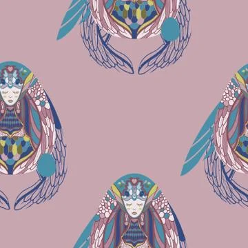 Pattern with elements of feathers of birds and beads Illustrazione stock