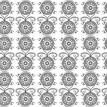 A pattern of elements reminiscent of ancient Russian painting. Illustrazione stock