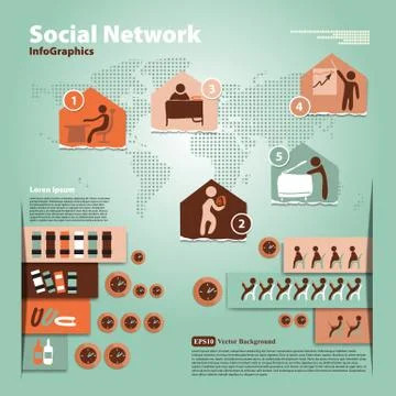 Pattern with elements of social infographic Stock Illustration