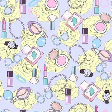 Pattern with elemets of Make Up, beauty cosmetic product Stock Illustration