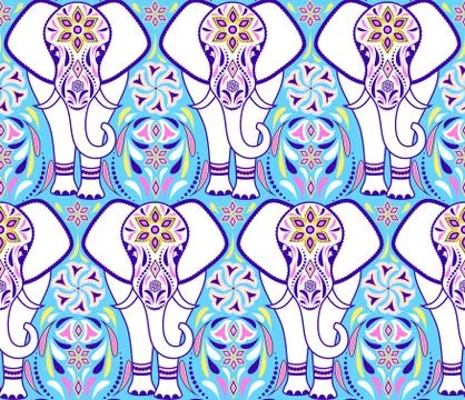 Pattern with elephant and abstract flowers Stock Illustration