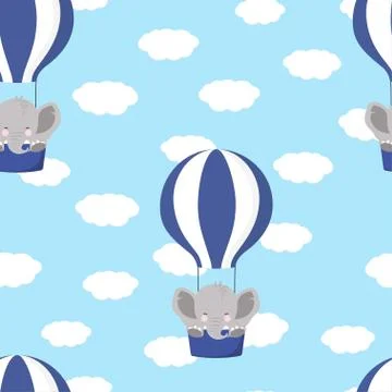 Pattern with elephant and air balloon Stock Illustration