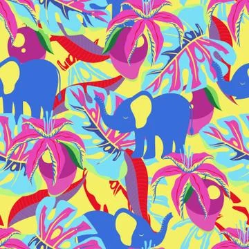 Pattern with elephant and mango Stock Illustration