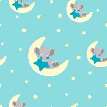 Pattern with elephant and moon Stock Illustration