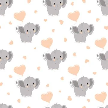 Pattern with elephants and hearts Stock Illustration