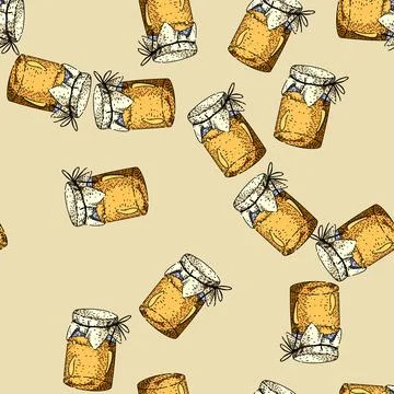 Pattern Empty glass jar with cloth cover and ribbon Stock Illustration