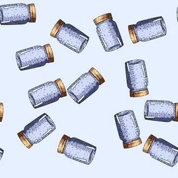 Pattern Empty mason jar line drawing creating vintage style Stock Illustration