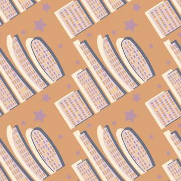 Pattern, endless ribbon on a square background - a stylized night city - grap Stock Illustration