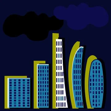 Pattern, endless ribbon on a square background - a stylized night city - grap Stock Illustration